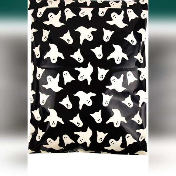 10 pk 14.5x19 INCH POLY MAILERS: White Ghosts on Black background - Picture 4 of 9